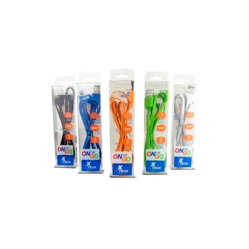 Xtech - Cable Lightning - USB macho a Lightning macho - 1 m - negro, blanco, azul, verde, naranja - plano (paquete de 10) - para