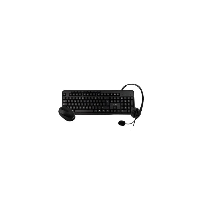 Teclado y Mouse Acteck Kt30 Alámbrico/Inalámbrico USB Negro (Español) + Audífonos