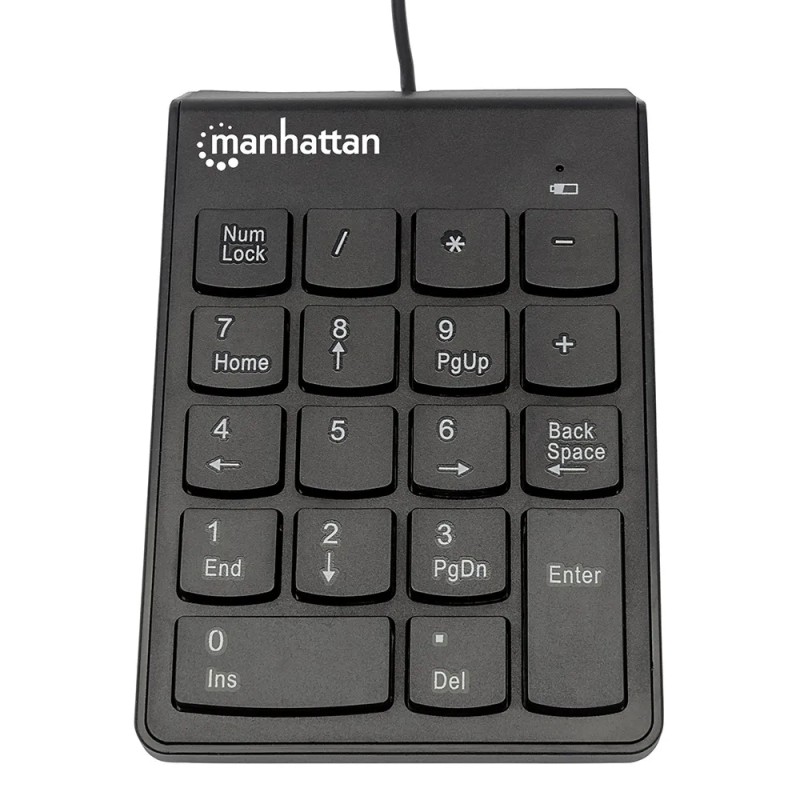 Teclado numerico Manhattan, Alambrico, 19 Teclas, USB 2.0, Triple cero, Color Negro