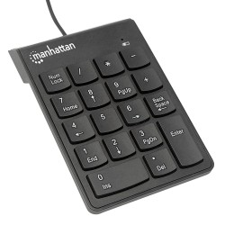 Teclado numerico Manhattan, Alambrico, 19 Teclas, USB 2.0, Triple cero, Color Negro