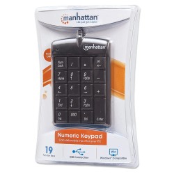 Teclado numerico Manhattan, Alambrico, 19 Teclas, USB 2.0, Triple cero, Color Negro