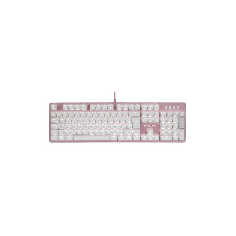 Teclado Mecanico Gaming Gamefactor KBG400, Switch Red, Antighost, Retroiluminado, Usb, Color Rosa/Blanco