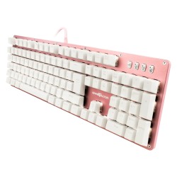 Teclado Mecanico Gaming Gamefactor KBG400, Switch Red, Antighost, Retroiluminado, Usb, Color Rosa/Blanco