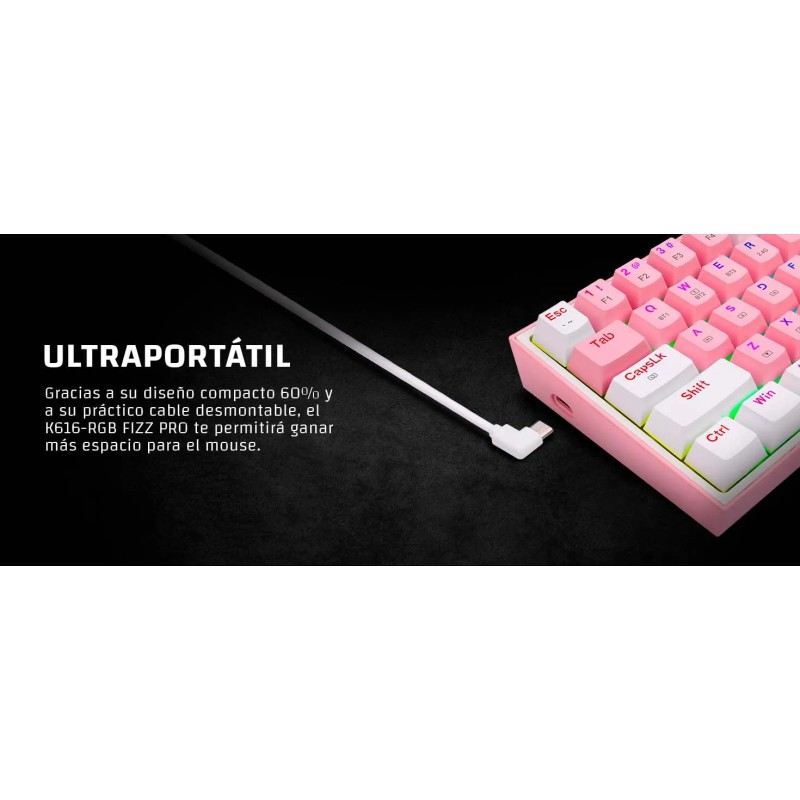 Teclado mecánico 60% Fizz Pro K616 RGB Pink/White