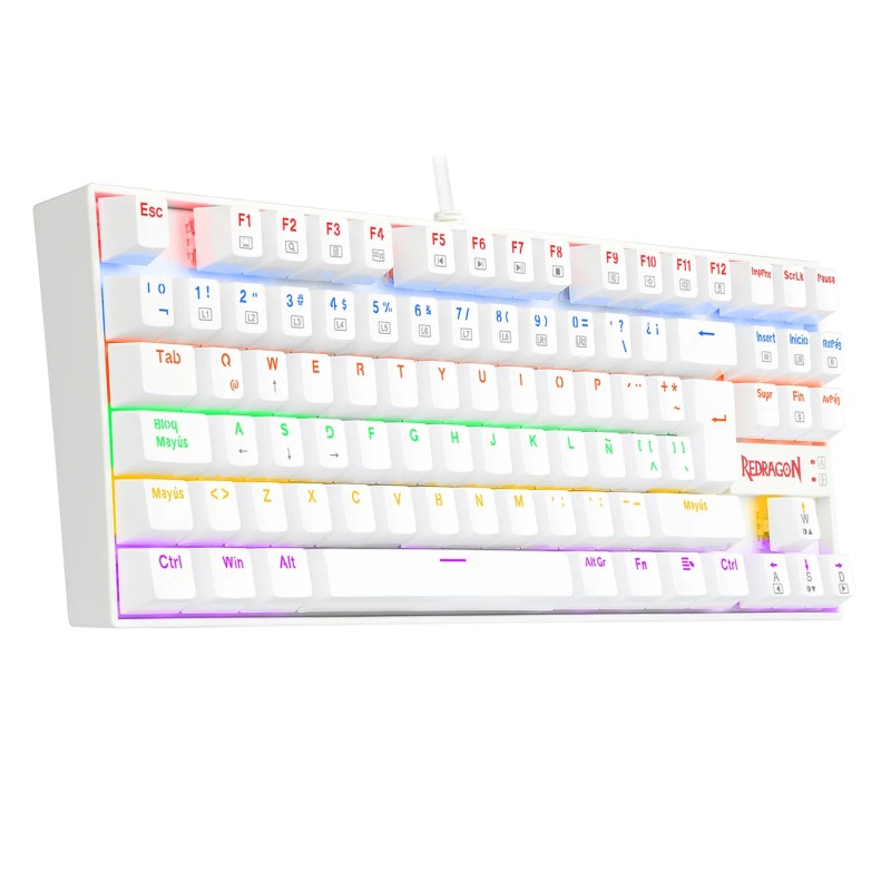 Teclado Gamer Redragon Kumara White Rainbow Mecánico TKL Español Blanco