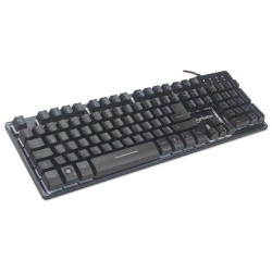 Teclado Gamer Manhattan Alambrico, Espanol, RGB, 19 teclas anti-ghosting, base metalica, cable 1.5 m, Color Negro