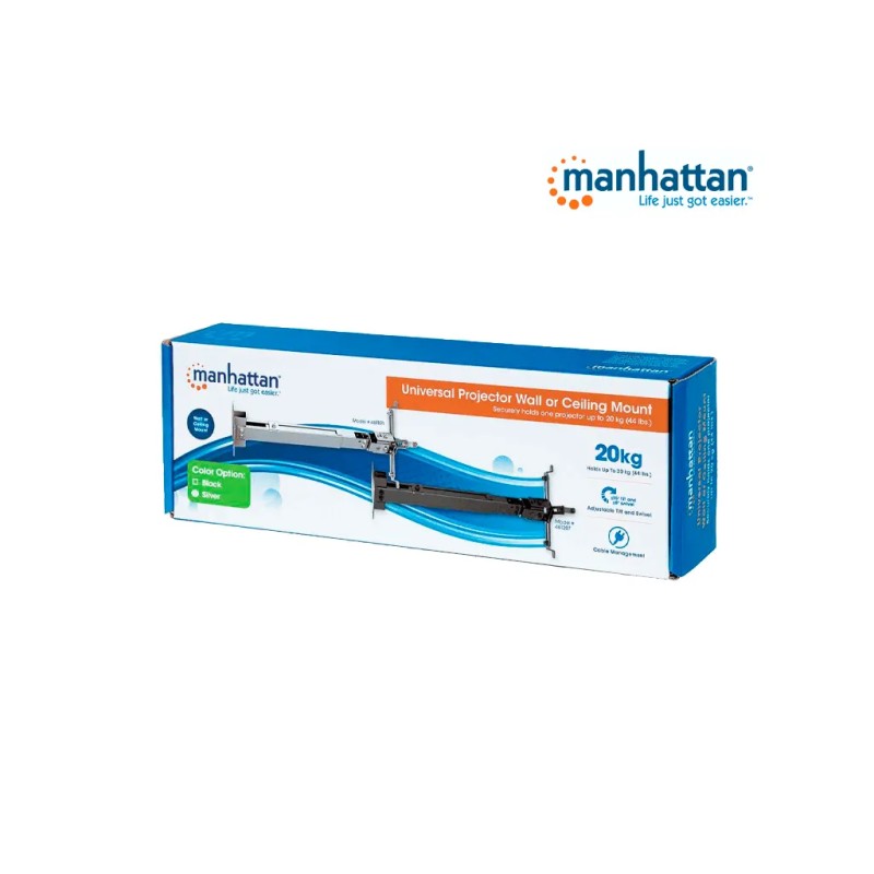 Soporte Manhattan para Proyector Muro/ Techo, Movimiento articulado, hasta 20kg, Color Plata