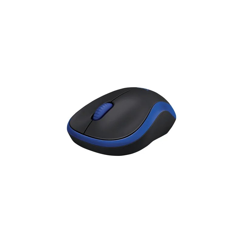 Raton Logitech M185, optico, RF inalambrica + USB, Color Negro, Azul, Alcance 10 m, Bateria AA
