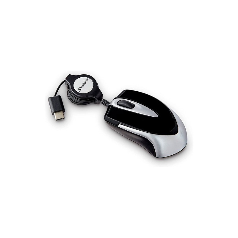 Mouse Verbatim Travel Mini retractil, Optico, interfaz USB tipo C, Color Negro/Plata
