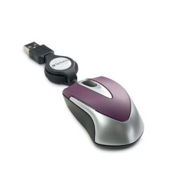 Mouse Verbatim mini Travel, cable retractil, USB 2.0, morado/plata
