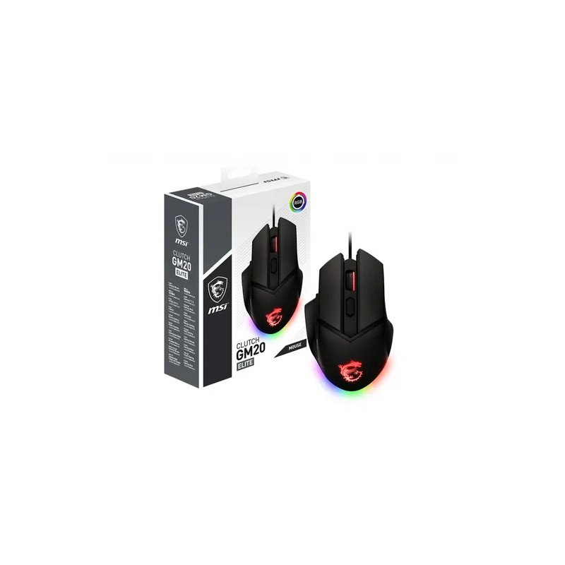 Mouse MSI Gamer Optico Clutch Gm20 Elite Alámbrico USB a 6400 DPI Negro