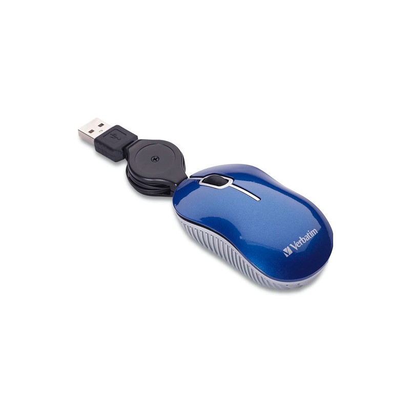 MOUSE MINI VERBATIM OPTICO, CABLE RETRACTIL, USB 2.0, COLOR AZUL