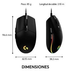 Mouse Gaming Optico Logitech G203 LightSync, 8000 Dpi, 6 Botones, Spectro RGB, Usb 2.0, Negro