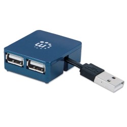 Micro HUB Manhattan USB 2.0 de 4 puertos, 480Mbit/s, Color Azul