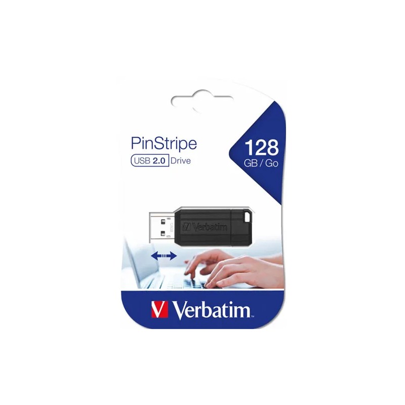 Memoria usb Verbatim PinStripe, 128GB, USB 2.0, Color Negro, uso rudo