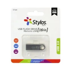 Memoria USB Stylos Tech, 16GB, USB 2.0, Metalica, Plata