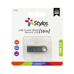 Memoria USB Stylos Tech, 16GB, USB 2.0, Metalica, Plata