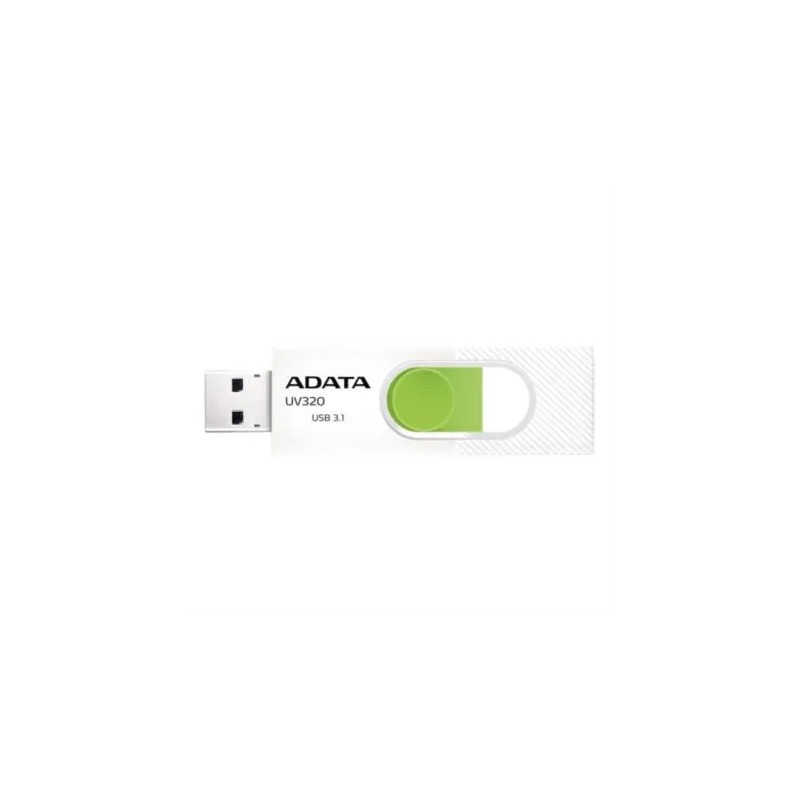 Memoria Usb ADATA UV320 128GB, 3.2 Gen 1 3.1, Factor de forma Deslizar, Color Verde, Blanco