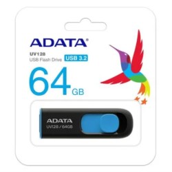 MEMORIA USB ADATA UV128 64GB USB 3.0, RETRACTIL, NEGRO/AZUL