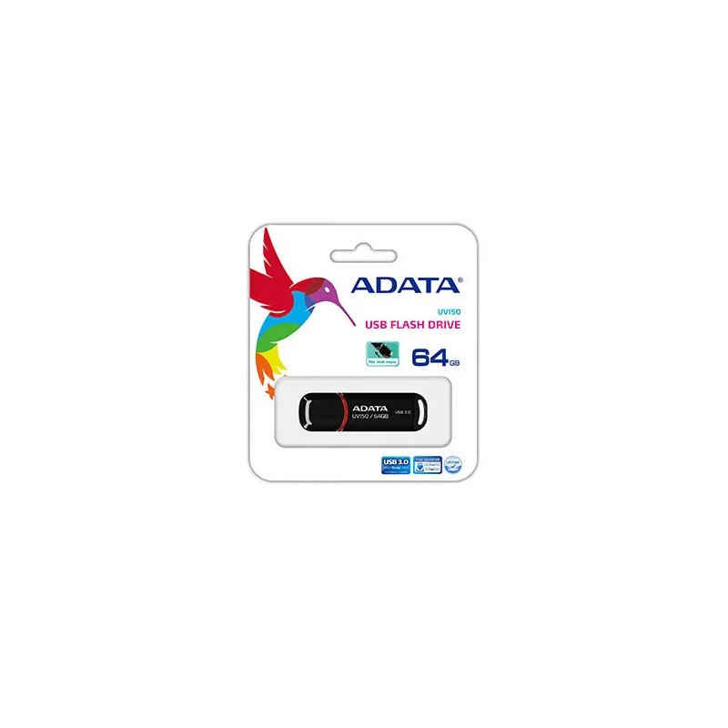 Memoria usb ADATA 64GB DashDrive UV150, 3.1 Gen 1, Factor de forma Tapa, Color Negro
