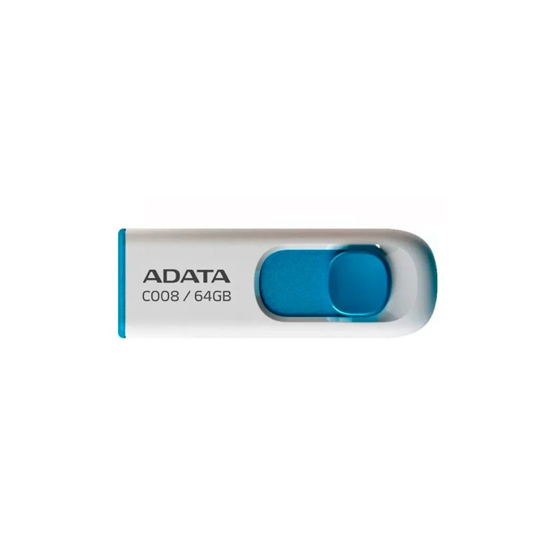 Memoria Usb Adata 64GB C008, deslizable, Blanco con Azul