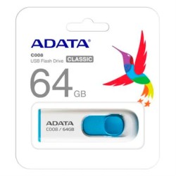 Memoria Usb Adata 64GB C008, deslizable, Blanco con Azul