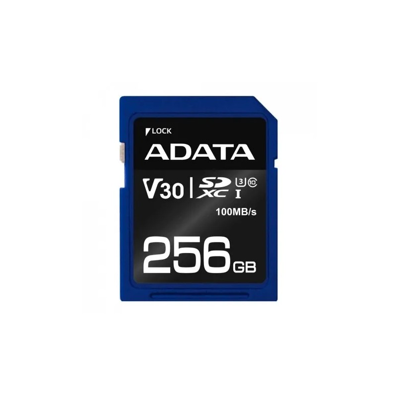 Memoria SDXC ADATA 256GB, CL10, V30, UHD, 4K, 100Mbps, Negro/Azul