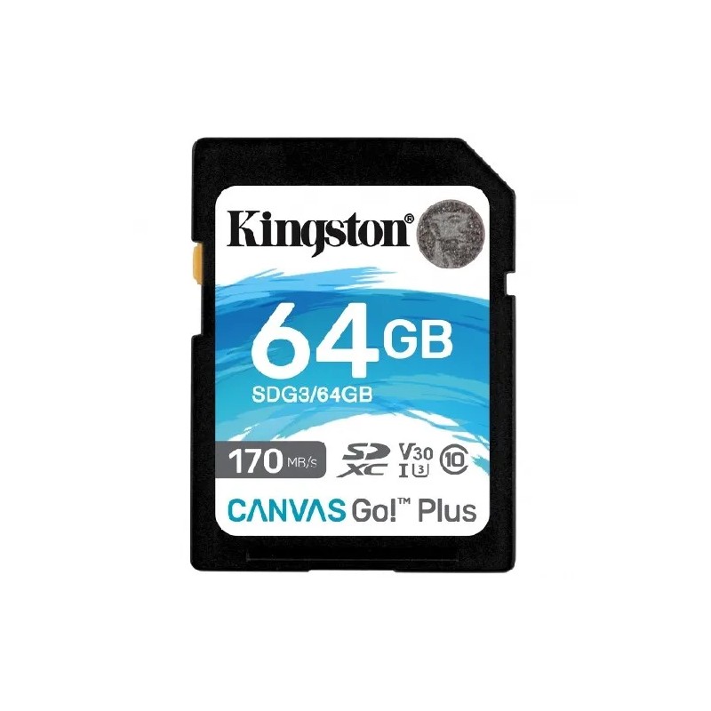 Memoria SD Kingston Canvas Go Plus 64GB, Velocidad 170 MB/s, Clase 10
