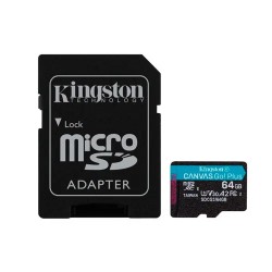 Memoria Micro SD Kingston Canvas Go Plus, 64GB, Velocidad 170 MB/s, Clase 10