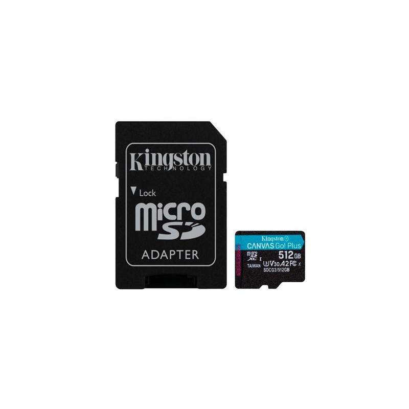Memoria Micro SD Kingston Canvas Go Plus, 512GB, Velocidad 170 MB/s, Clase 10